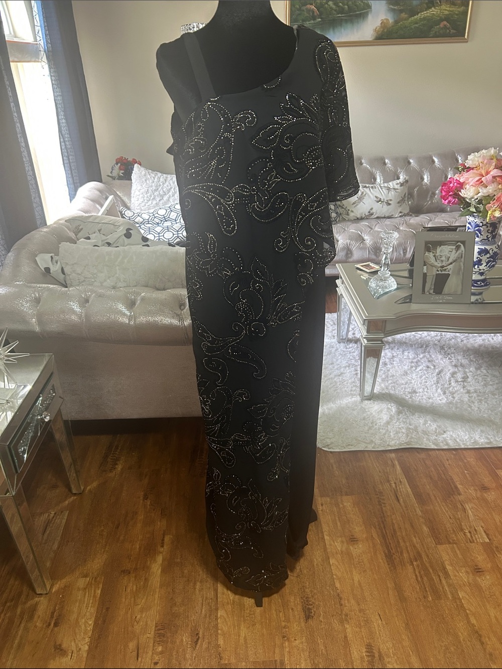 Elegant Black Beaded Maxi Dress